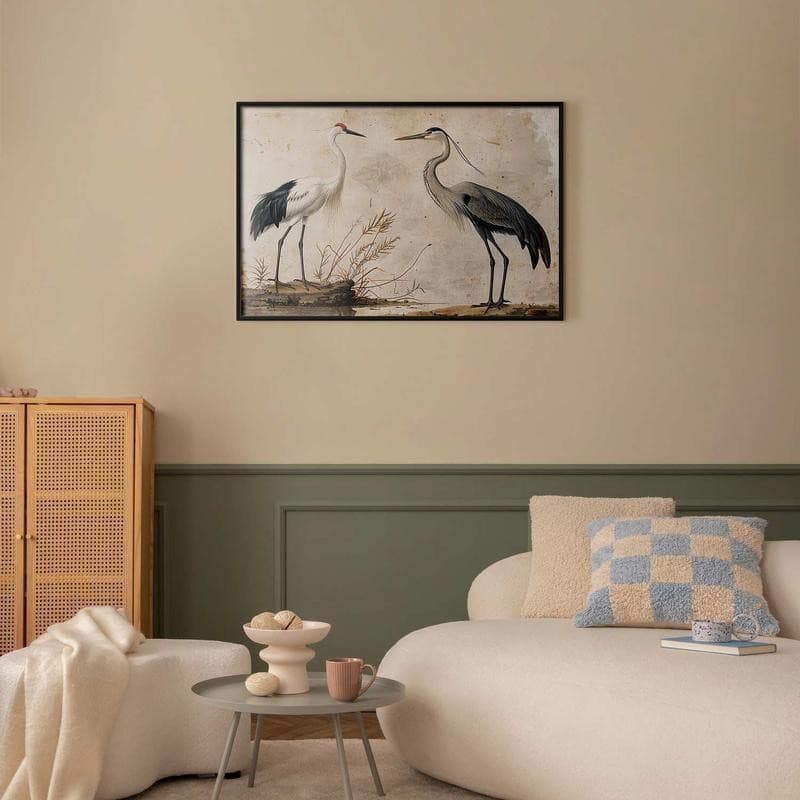 Poster - Birds from an Old Engraving - vintage-style illustration of a heron and a crane in Poster e stampe Collezione Casa - Trebisacce, commercioVirtuoso.it