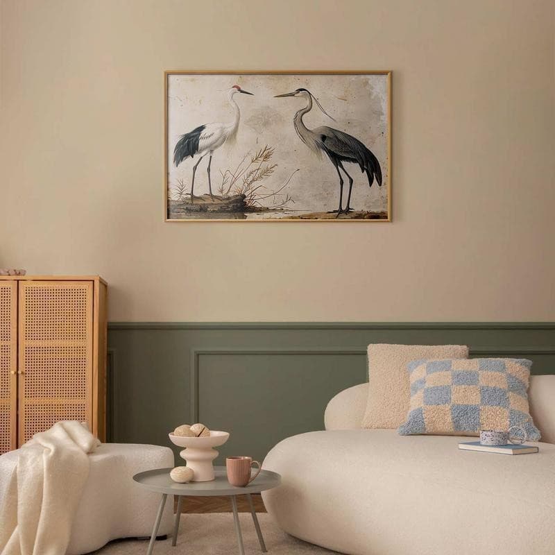 Poster - Birds from an Old Engraving - vintage-style illustration of a heron and a crane in Poster e stampe Collezione Casa - Trebisacce, commercioVirtuoso.it