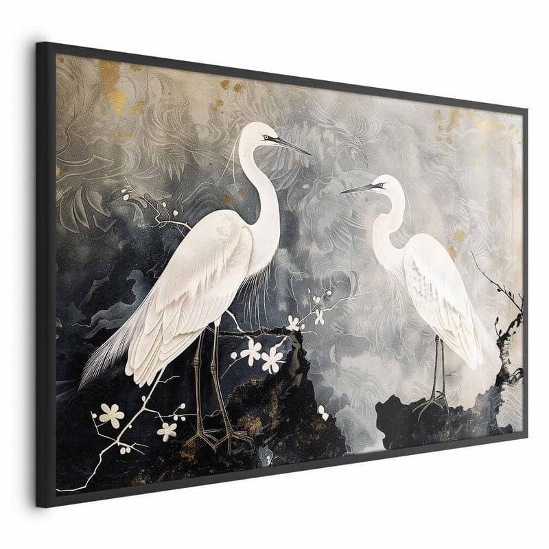 Poster - Herons and Cherry Blossom - oriental-style illustration depicting birds in Poster e stampe Collezione Casa - Trebisacce, commercioVirtuoso.it