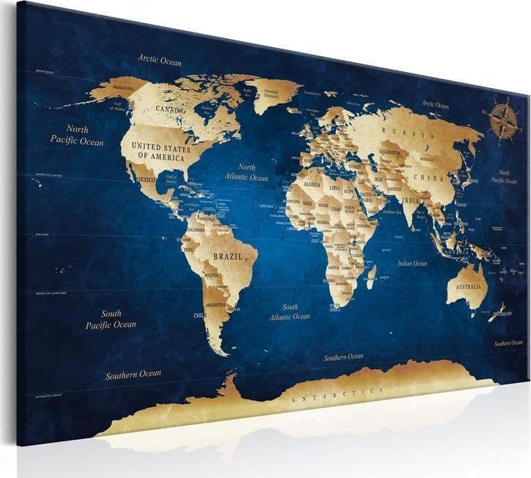 Quadro World Map The Dark Blue Depths in Mappe Collezione Casa - Trebisacce, commercioVirtuoso.it