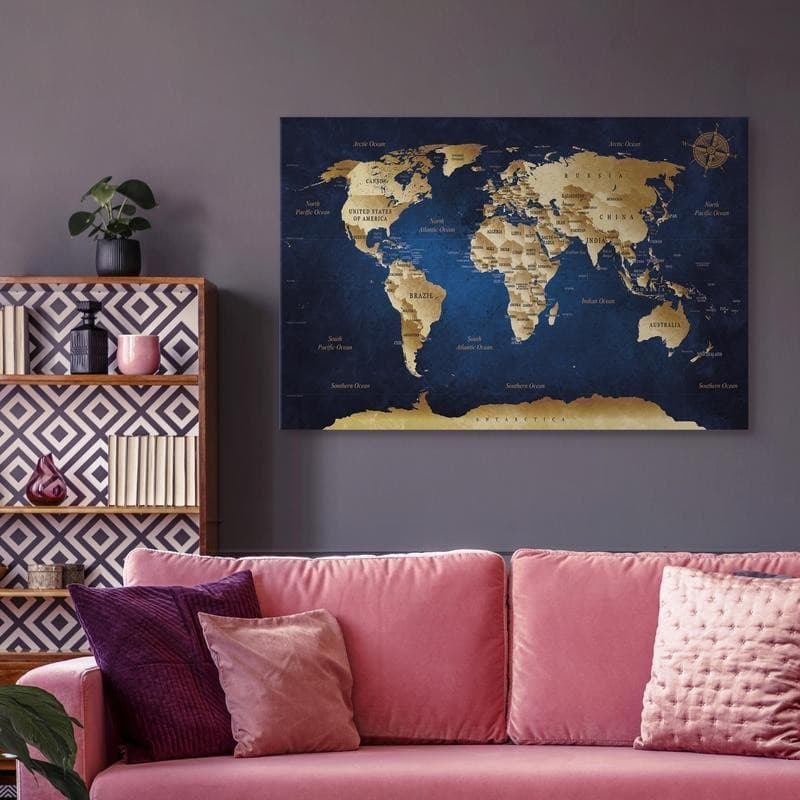 Quadro World Map The Dark Blue Depths in Mappe Collezione Casa - Trebisacce, commercioVirtuoso.it