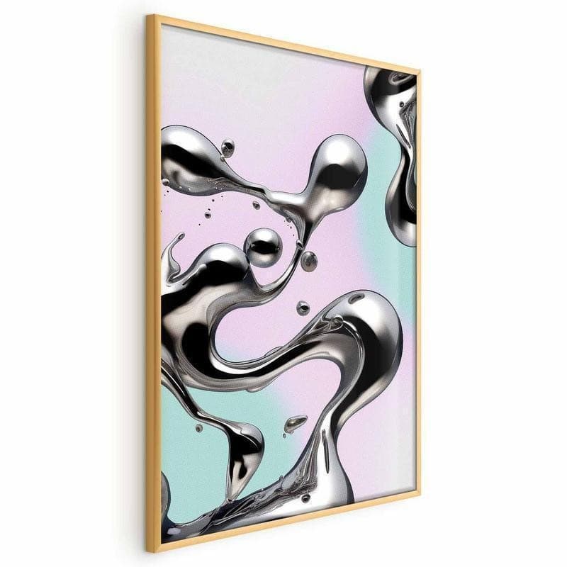 Poster - Metallic Fluidity - abstract silver forms on a mint-purple background in Poster e stampe Collezione Casa - Trebisacce, commercioVirtuoso.it