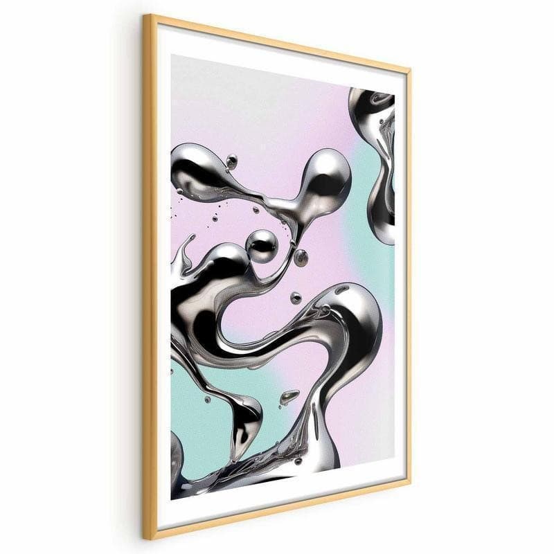 Poster - Metallic Fluidity - abstract silver forms on a mint-purple background in Poster e stampe Collezione Casa - Trebisacce, commercioVirtuoso.it