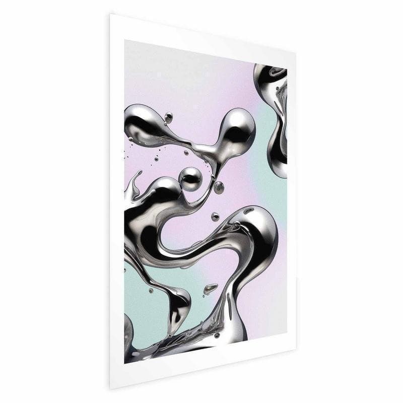 Poster - Metallic Fluidity - abstract silver forms on a mint-purple background in Poster e stampe Collezione Casa - Trebisacce, commercioVirtuoso.it