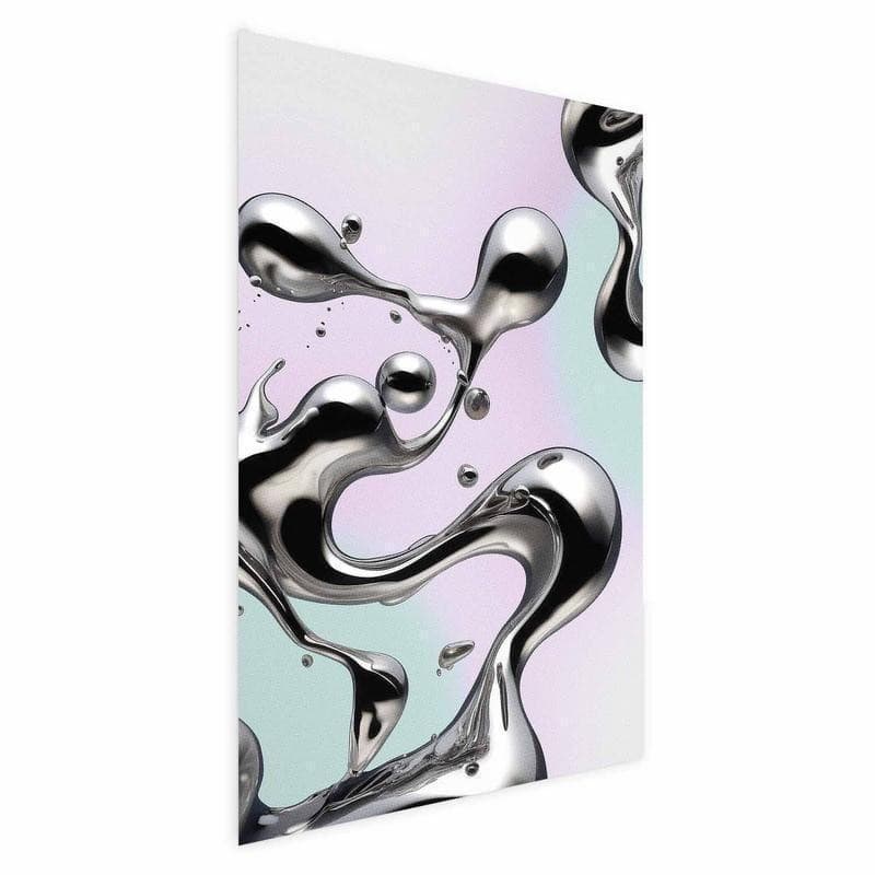 Poster - Metallic Fluidity - abstract silver forms on a mint-purple background in Poster e stampe Collezione Casa - Trebisacce, commercioVirtuoso.it
