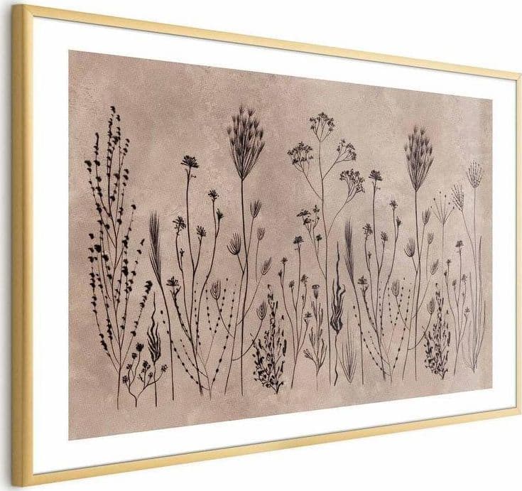 Poster - Field Flowers - black plants on a lime wash background in Poster e stampe Collezione Casa - Trebisacce, commercioVirtuoso.it