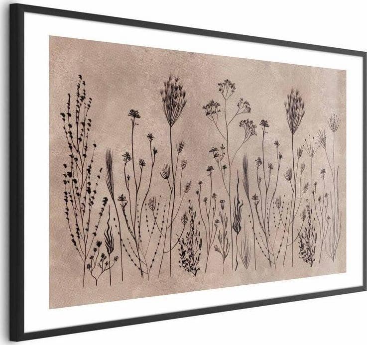 Poster - Field Flowers - black plants on a lime wash background in Poster e stampe Collezione Casa - Trebisacce, commercioVirtuoso.it