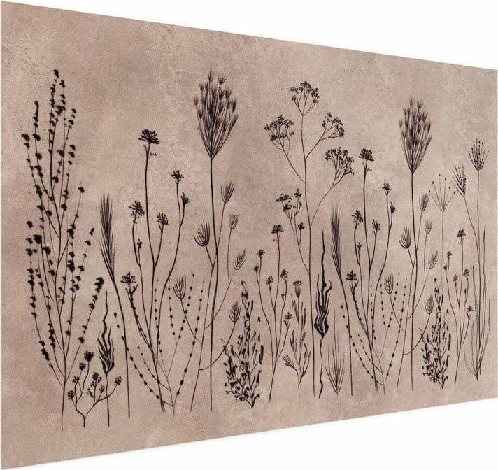 Poster - Field Flowers - black plants on a lime wash background in Poster e stampe Collezione Casa - Trebisacce, commercioVirtuoso.it