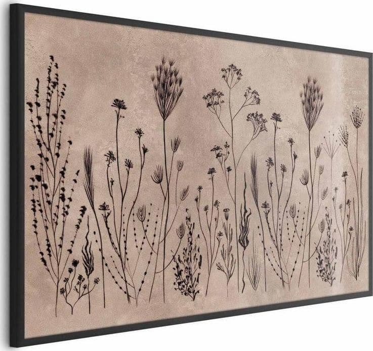 Poster - Field Flowers - black plants on a lime wash background in Poster e stampe Collezione Casa - Trebisacce, commercioVirtuoso.it