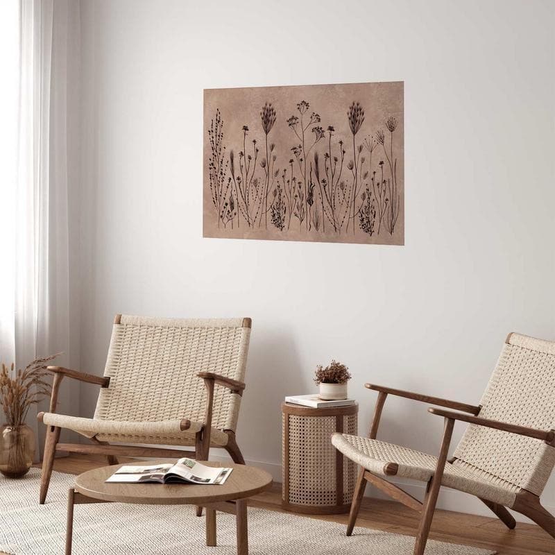 Poster - Field Flowers - black plants on a lime wash background in Poster e stampe Collezione Casa - Trebisacce, commercioVirtuoso.it
