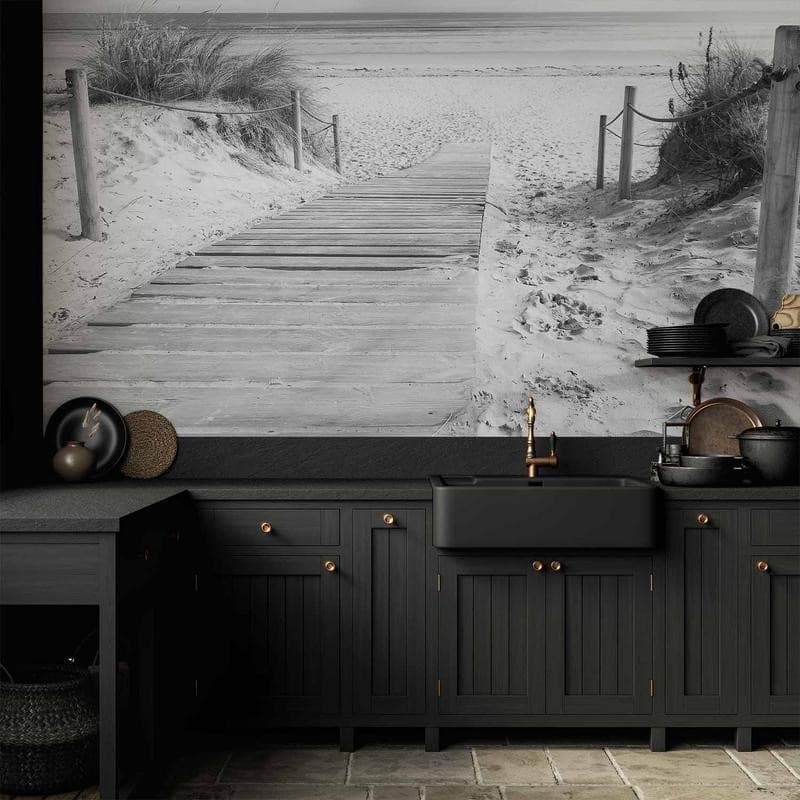 Fotomurale adesivo Sulla spiaggia paesaggio in bianco e nero in Carta da parati Collezione Casa - Trebisacce, commercioVirtuoso.it