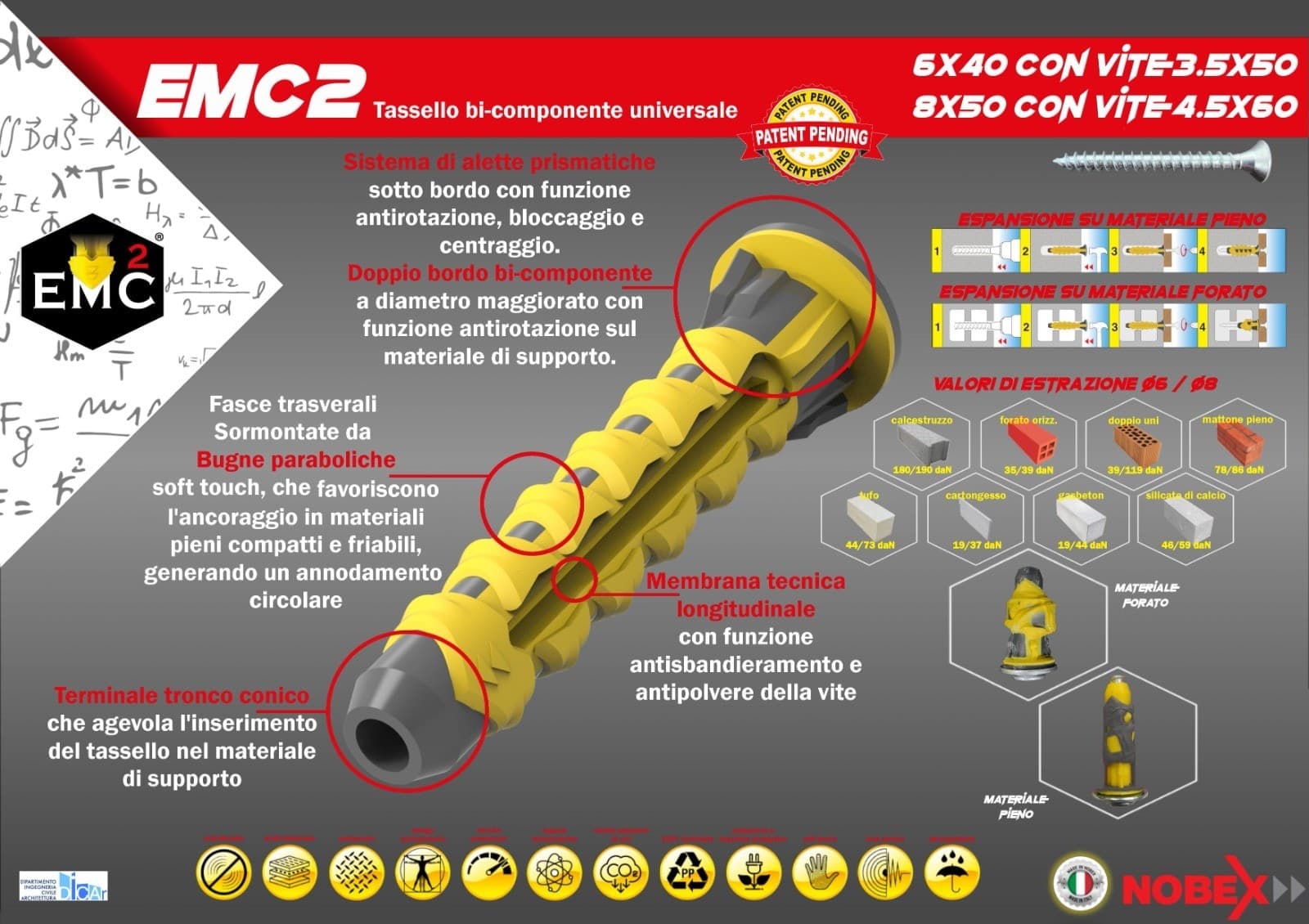 Nobex ECM2 tassello bimateriale universale da 6mm con vite - 300pz in Bulloni di espansione Aloiserw.com - Altomonte, commercioVirtuoso.it