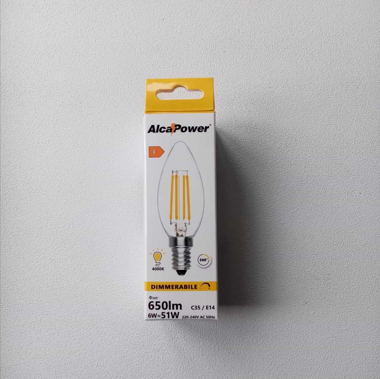 Alca Power C35 6W 220V 650lm 4000K E14 lampada oliva a filamento dimmerabile a led in Lampadine a LED Aloiserw.com - Altomonte, commercioVirtuoso.it