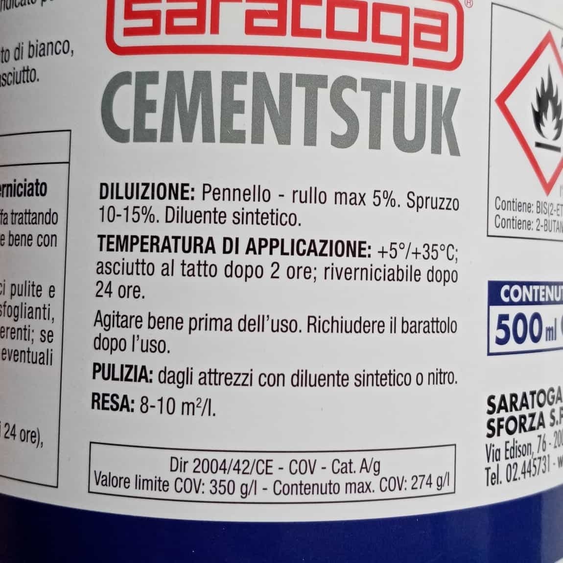 Saratoga Cementstuk 500ml fondo primer bianco opaco per muro e legno in Primer Aloiserw.com - Altomonte, commercioVirtuoso.it