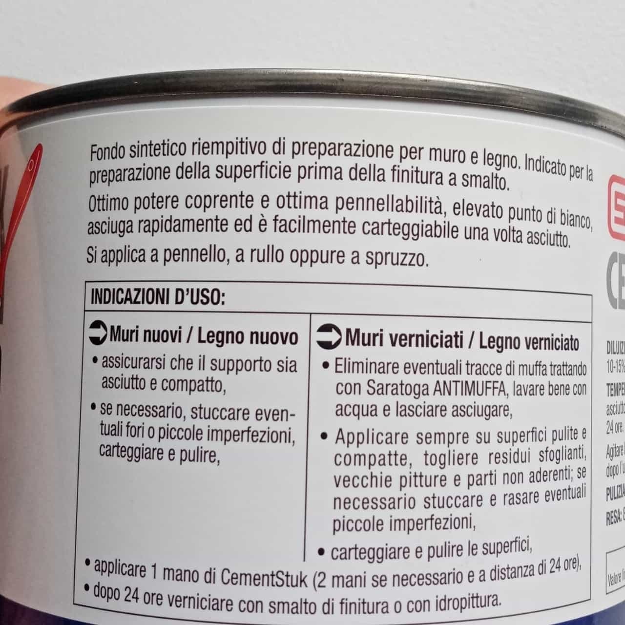 Saratoga Cementstuk 500ml fondo primer bianco opaco per muro e legno in Primer Aloiserw.com - Altomonte, commercioVirtuoso.it