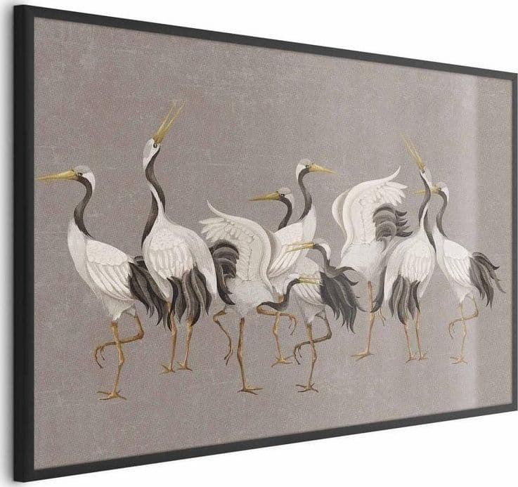 Poster - Crane Dance - light bird silhouettes on a warm-gray textured background in Poster e stampe Collezione Casa - Trebisacce, commercioVirtuoso.it