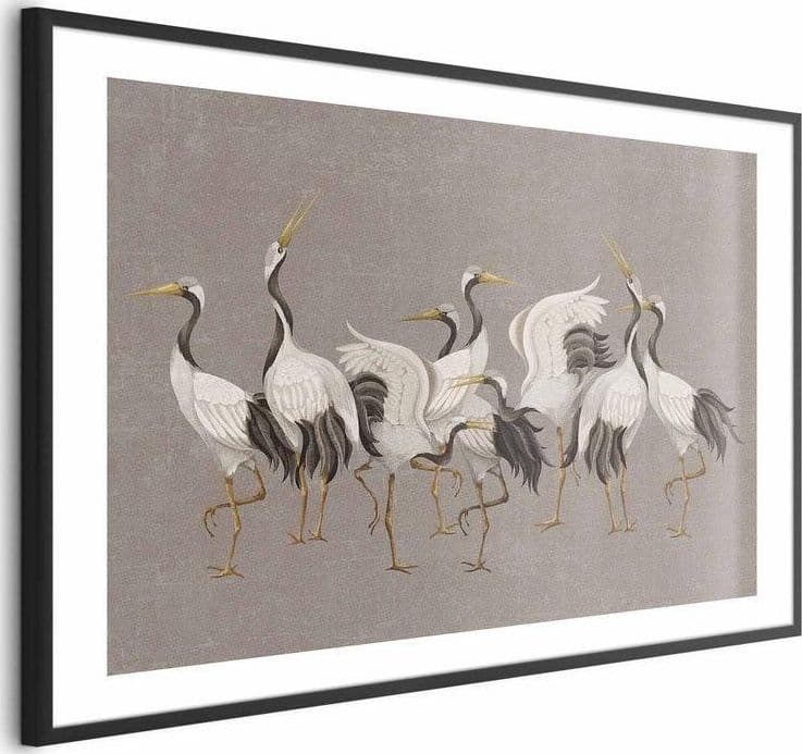 Poster - Crane Dance - light bird silhouettes on a warm-gray textured background in Poster e stampe Collezione Casa - Trebisacce, commercioVirtuoso.it