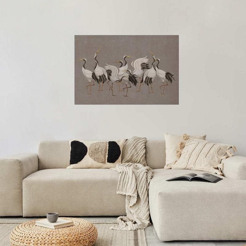 Poster - Crane Dance - light bird silhouettes on a warm-gray textured background in Poster e stampe Collezione Casa - Trebisacce, commercioVirtuoso.it