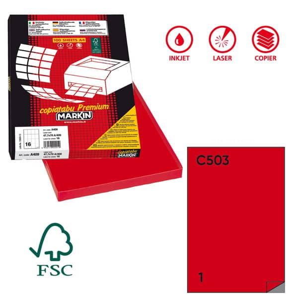 Etichetta adesiva C/503 rosso 100fg A4 210x297mm (1et/fg Markin