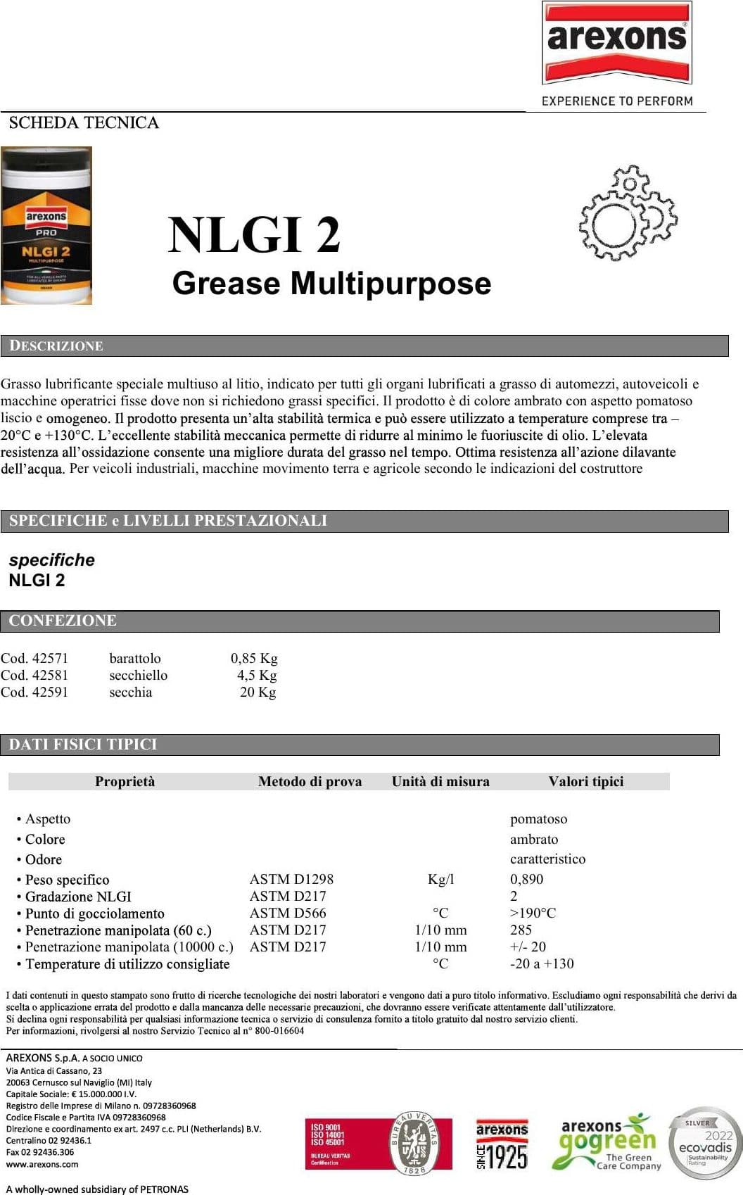 Arexons NLGI 2 Pro 850gr grasso ambrato multiuso base litio in Lubrificanti Aloiserw.com - Altomonte, commercioVirtuoso.it