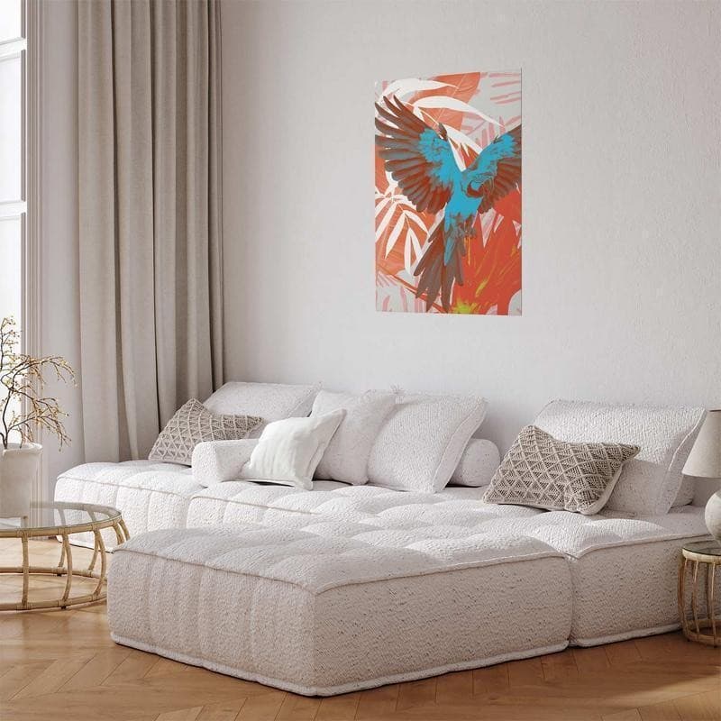 Poster - Exotic Wings - parrot among abstract leaf patterns in Poster e stampe Collezione Casa - Trebisacce, commercioVirtuoso.it