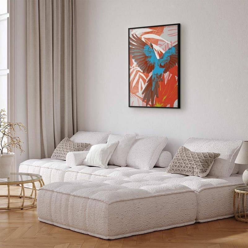 Poster - Exotic Wings - parrot among abstract leaf patterns in Poster e stampe Collezione Casa - Trebisacce, commercioVirtuoso.it