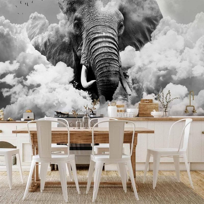 Fotomurale elefante tra le nuvole in bianco e nero in Carta da parati Collezione Casa - Trebisacce, commercioVirtuoso.it
