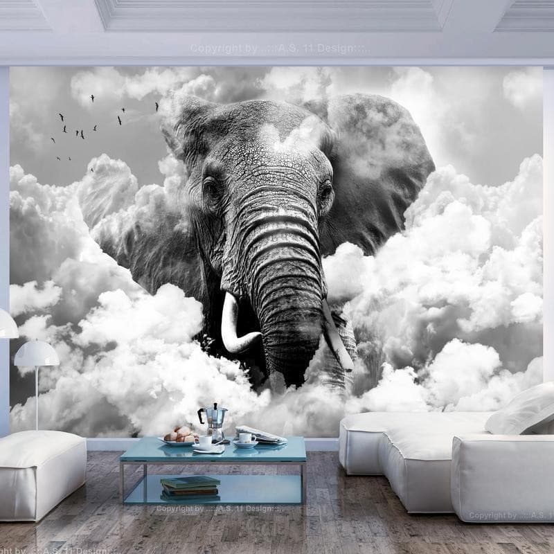 Fotomurale elefante tra le nuvole in bianco e nero in Carta da parati Collezione Casa - Trebisacce, commercioVirtuoso.it