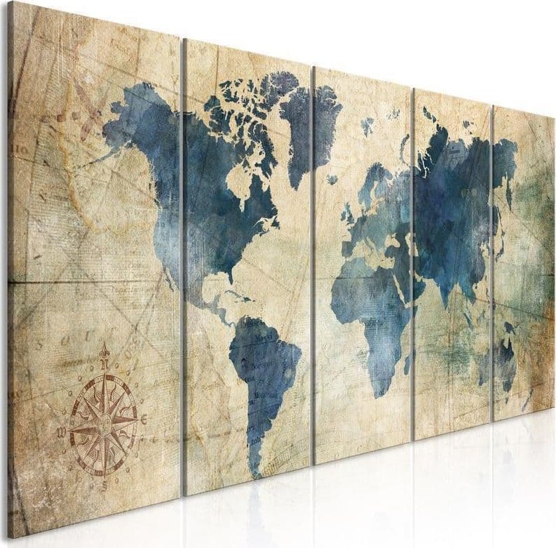 Quadro Retro Map (5 Parts) Narrow in Poster e stampe Collezione Casa - Trebisacce, commercioVirtuoso.it