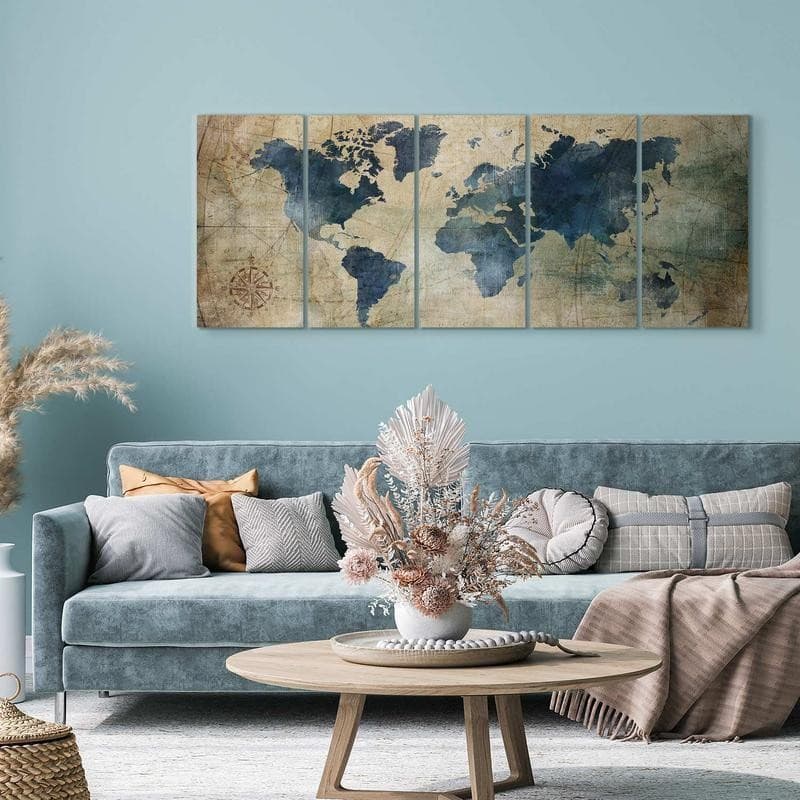 Quadro Retro Map (5 Parts) Narrow in Poster e stampe Collezione Casa - Trebisacce, commercioVirtuoso.it