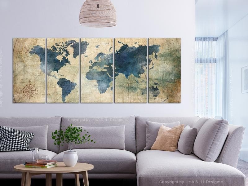 Quadro Retro Map (5 Parts) Narrow in Poster e stampe Collezione Casa - Trebisacce, commercioVirtuoso.it