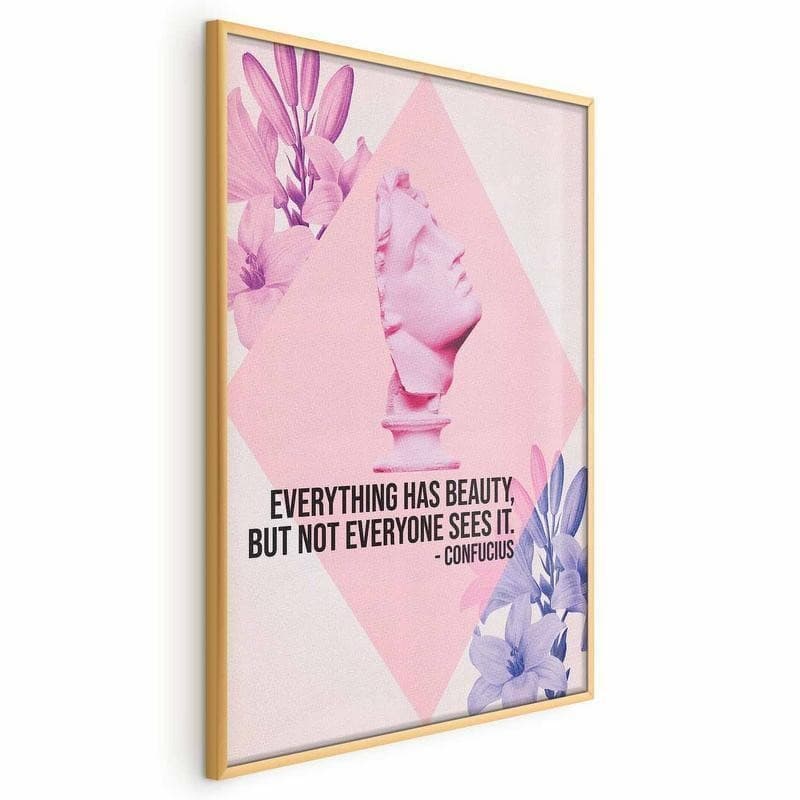 Poster - Confucius on Beauty - a bust in pink with flowers and a quote in Poster e stampe Collezione Casa - Trebisacce, commercioVirtuoso.it
