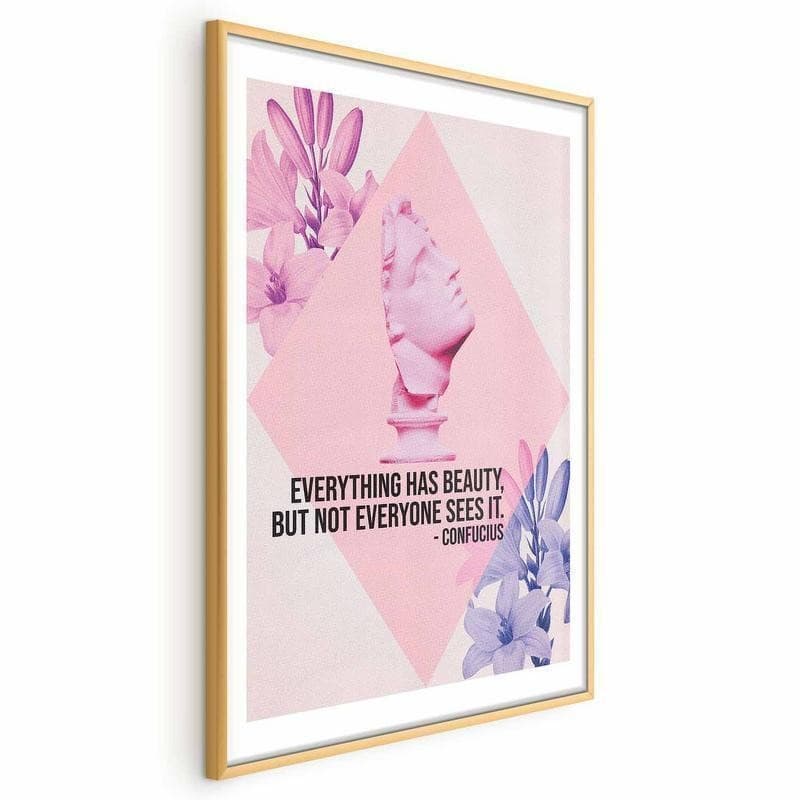 Poster - Confucius on Beauty - a bust in pink with flowers and a quote in Poster e stampe Collezione Casa - Trebisacce, commercioVirtuoso.it