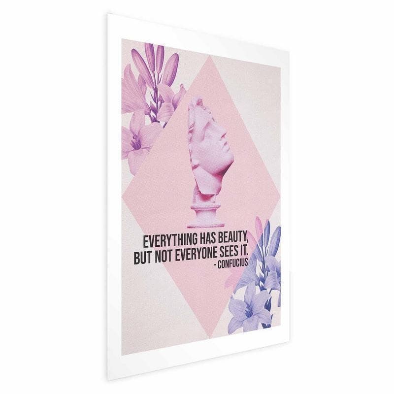 Poster - Confucius on Beauty - a bust in pink with flowers and a quote in Poster e stampe Collezione Casa - Trebisacce, commercioVirtuoso.it