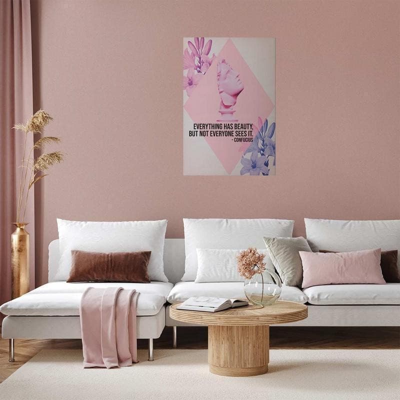 Poster - Confucius on Beauty - a bust in pink with flowers and a quote in Poster e stampe Collezione Casa - Trebisacce, commercioVirtuoso.it
