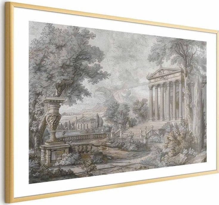Poster - Temple on the Hill - Greek Architecture in Muted Tones in Poster e stampe Collezione Casa - Trebisacce, commercioVirtuoso.it