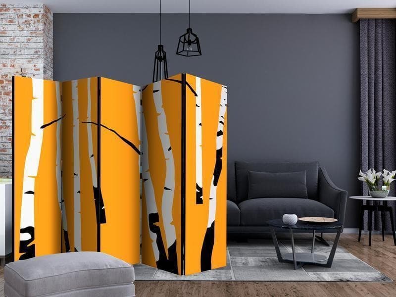 Paravento Birches on the orange background II [divisori da interno] in Paraventi Collezione Casa - Trebisacce, commercioVirtuoso.it