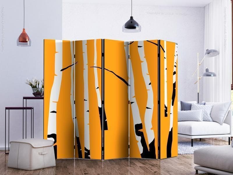 Paravento Birches on the orange background II [divisori da interno] in Paraventi Collezione Casa - Trebisacce, commercioVirtuoso.it