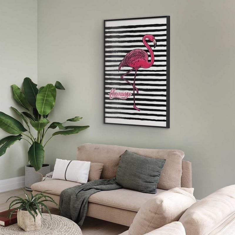Poster - Black Stripes and Flamingo in Poster e stampe Collezione Casa - Trebisacce, commercioVirtuoso.it