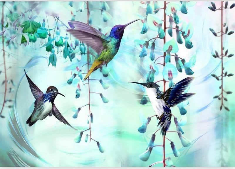 Fotomurale Flying Hummingbirds (Green) in Carta da parati Collezione Casa - Trebisacce, commercioVirtuoso.it