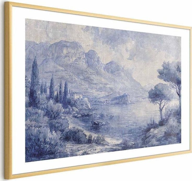 Poster - Blue Bay - Italian Landscape of Lake Como Painted in Blue Ink in Poster e stampe Collezione Casa - Trebisacce, commercioVirtuoso.it