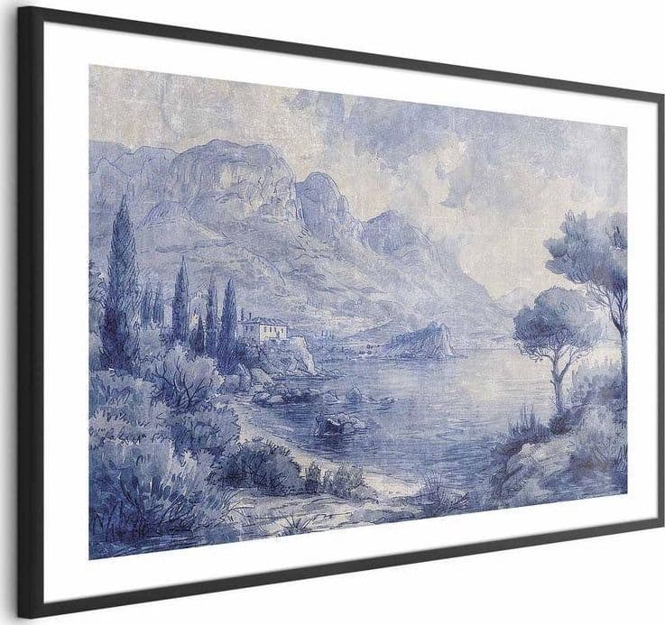 Poster - Blue Bay - Italian Landscape of Lake Como Painted in Blue Ink in Poster e stampe Collezione Casa - Trebisacce, commercioVirtuoso.it