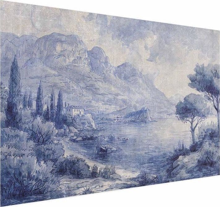 Poster - Blue Bay - Italian Landscape of Lake Como Painted in Blue Ink in Poster e stampe Collezione Casa - Trebisacce, commercioVirtuoso.it