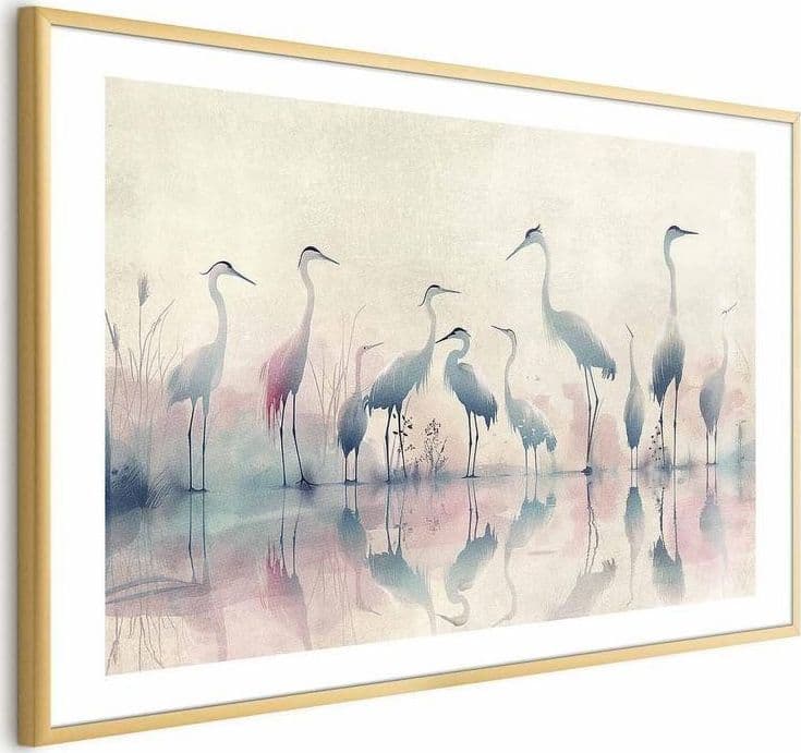 Poster - Birds by the Lake - herons painted in watercolor in a delicate, gray-pink palette in Poster e stampe Collezione Casa - Trebisacce, commercioVirtuoso.it