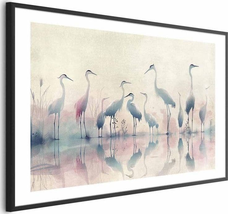 Poster - Birds by the Lake - herons painted in watercolor in a delicate, gray-pink palette in Poster e stampe Collezione Casa - Trebisacce, commercioVirtuoso.it