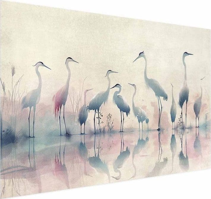 Poster - Birds by the Lake - herons painted in watercolor in a delicate, gray-pink palette in Poster e stampe Collezione Casa - Trebisacce, commercioVirtuoso.it