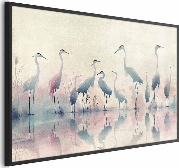 Poster - Birds by the Lake - herons painted in watercolor in a delicate, gray-pink palette in Poster e stampe Collezione Casa - Trebisacce, commercioVirtuoso.it