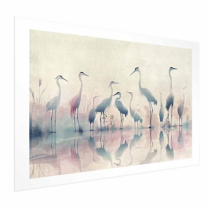 Poster - Birds by the Lake - herons painted in watercolor in a delicate, gray-pink palette in Poster e stampe Collezione Casa - Trebisacce, commercioVirtuoso.it