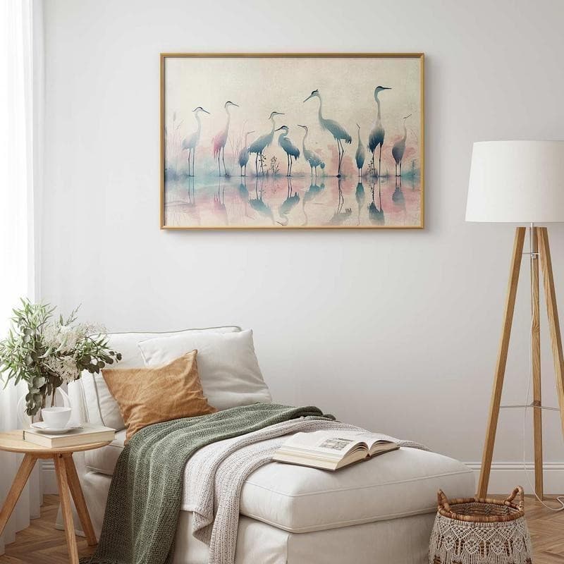 Poster - Birds by the Lake - herons painted in watercolor in a delicate, gray-pink palette in Poster e stampe Collezione Casa - Trebisacce, commercioVirtuoso.it