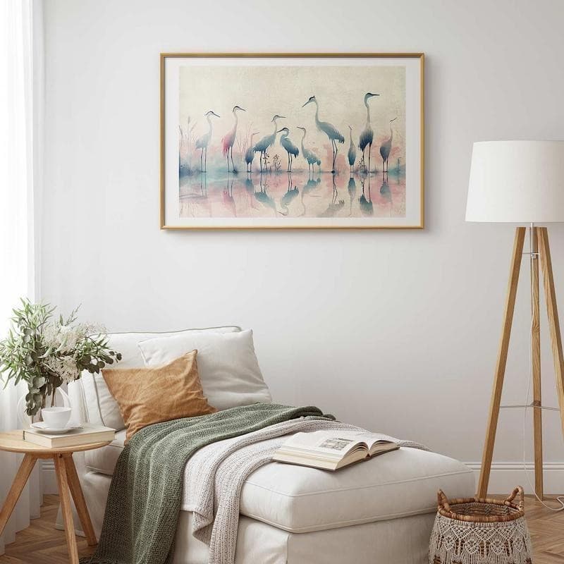Poster - Birds by the Lake - herons painted in watercolor in a delicate, gray-pink palette in Poster e stampe Collezione Casa - Trebisacce, commercioVirtuoso.it